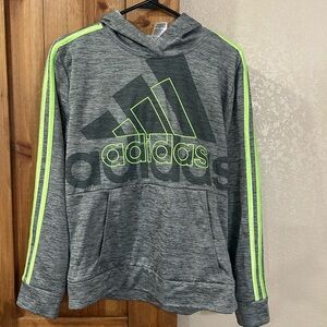 Adidas Heather Gray Hoodie with Lime Stripes
